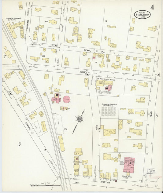 Sanborn Fire Insurance Map from Stoughton, Norfolk County, Massachusetts (1912), Sheet #0004 - Historic Sanborn Fire Insurance Map Print, vintage old map wall art, antique decor, genealogy gift, Massachusetts Massachusetts map