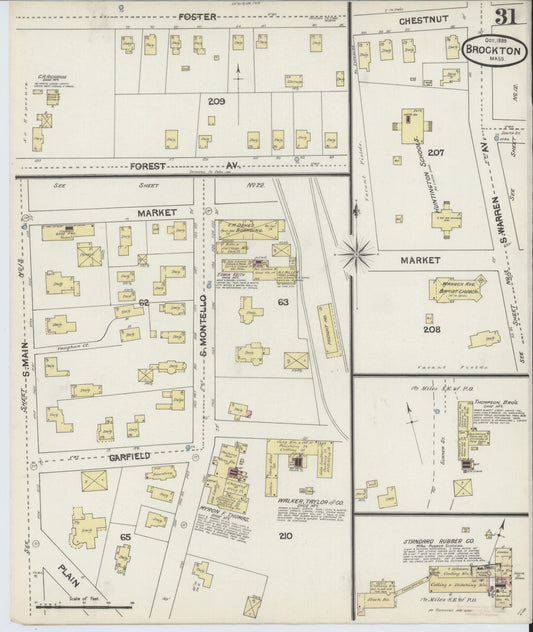 Sanborn Fire Insurance Map from Brockton, Plymouth County, Massachusetts (1889), Sheet #0031 - Historic Sanborn Fire Insurance Map Print, vintage old map wall art, antique decor, genealogy gift, Massachusetts Massachusetts map