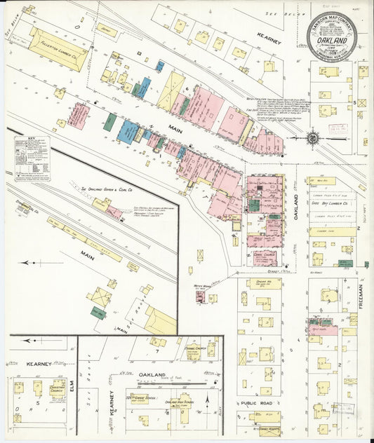 Sanborn Fire Insurance Map from Oakland, Pottawattmie County, Iowa (1909), Sheet #0001 - Historic Sanborn Fire Insurance Map Print, vintage old map wall art