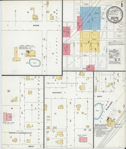 Sanborn Fire Insurance Map from Odessa, Lafayette County, Missouri (1900), Sheet #0001 - Historic Sanborn Fire Insurance Map Print, vintage old map wall art, antique decor, genealogy gift, Missouri Missouri map