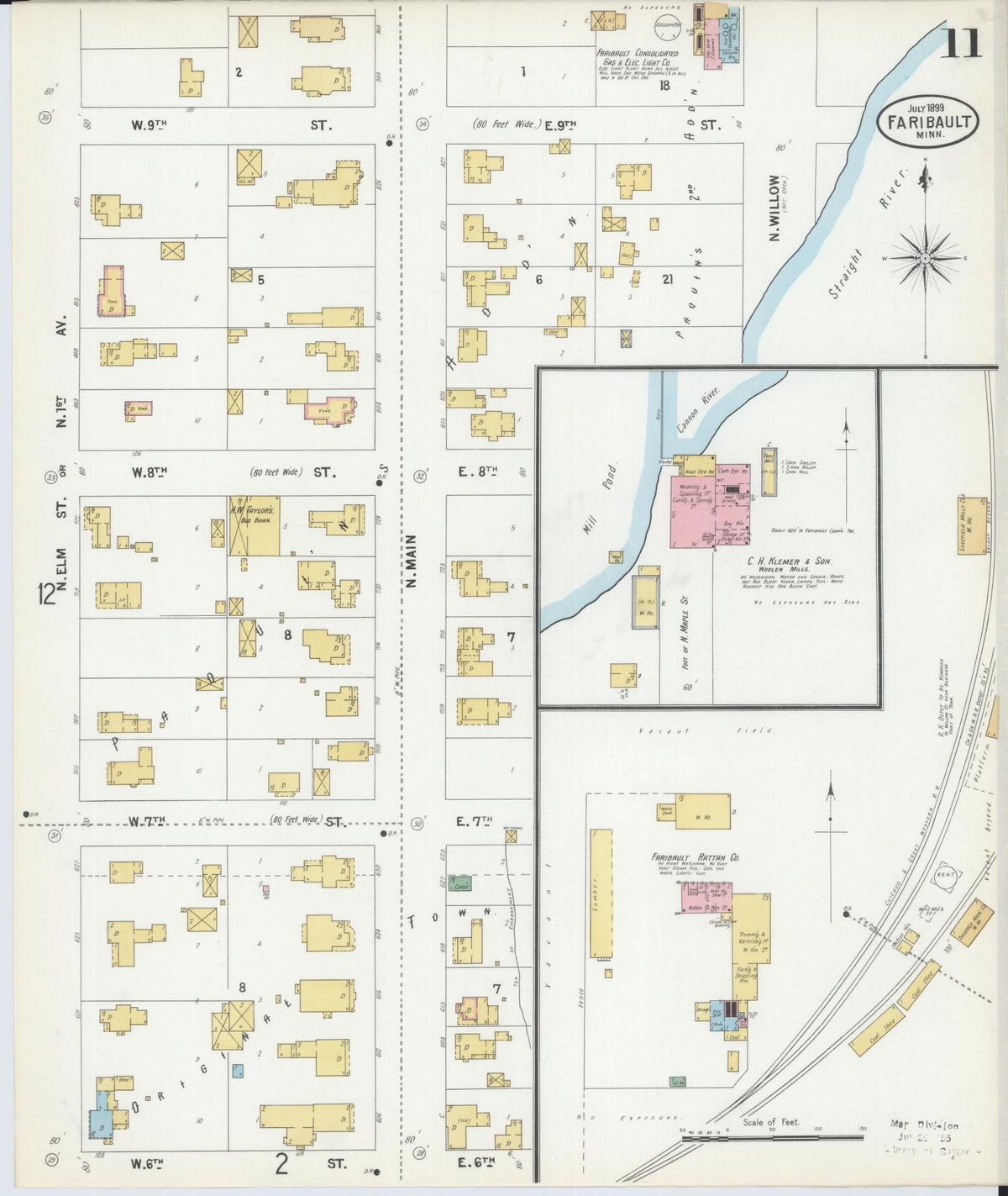 Sanborn Fire Insurance Map from Faribault, Rice County, Minnesota (1899), Sheet #0011 - Complete Map Set gallery image, historic Sanborn map, vintage wall art, Minnesota Minnesota