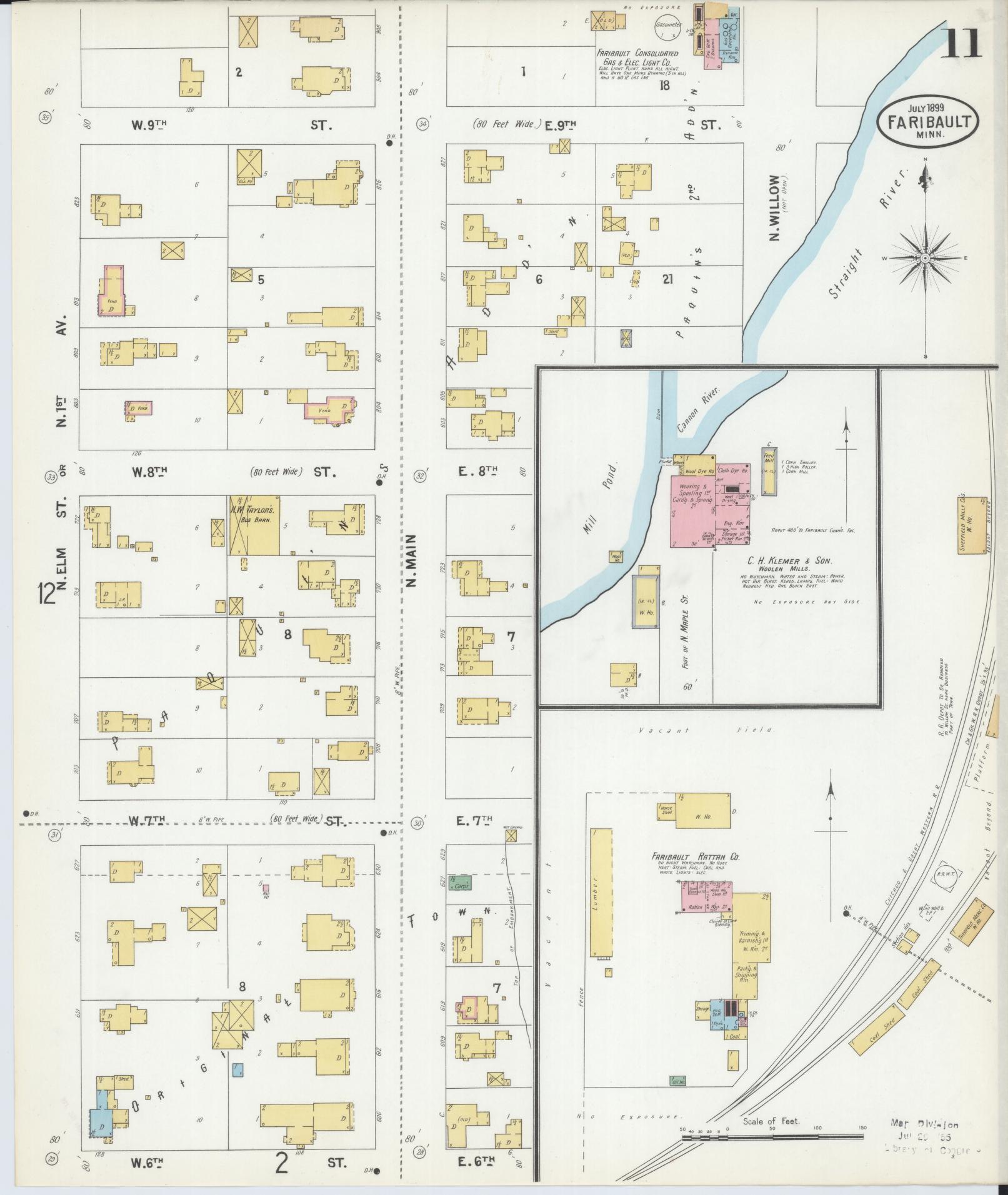 Sanborn Fire Insurance Map from Faribault, Rice County, Minnesota (1899), Sheet #0011 - Complete Map Set gallery image, historic Sanborn map, vintage wall art, Minnesota Minnesota