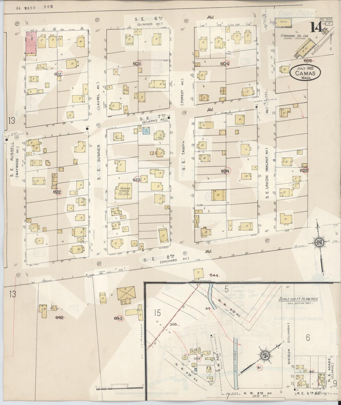 Sanborn Fire Insurance Map from Camas, Clark County, Washington (1943), Sheet #0014 - Historic Sanborn Fire Insurance Map Print, vintage old map wall art, antique decor, genealogy gift, Washington Washington map