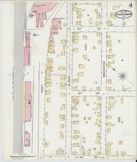 Sanborn Fire Insurance Map from Susquehanna, Susquehanna County, Pennsylvania (1892), Sheet #0004 - Historic Sanborn Fire Insurance Map Print, vintage old map wall art, antique decor, genealogy gift, Pennsylvania Pennsylvania map
