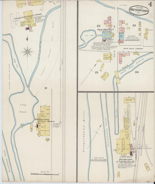Sanborn Fire Insurance Map from Watsontown, Northumberland County, Pennsylvania (1887), Sheet #0004 - Historic Sanborn Fire Insurance Map Print, vintage old map wall art, antique decor, genealogy gift, Pennsylvania Pennsylvania map