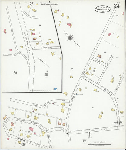 Sanborn Fire Insurance Map from Charlottesville, Independent Cities, Virginia (1920), Sheet #0024 - Complete Map Set gallery image, historic Sanborn map, vintage wall art, Virginia Virginia