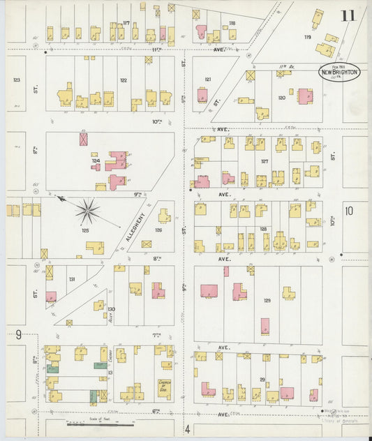 Sanborn Fire Insurance Map from New Brighton, Beaver County, Pennsylvania (1901), Sheet #0011 - Historic Sanborn Fire Insurance Map Print, vintage old map wall art, antique decor, genealogy gift, Pennsylvania Pennsylvania map