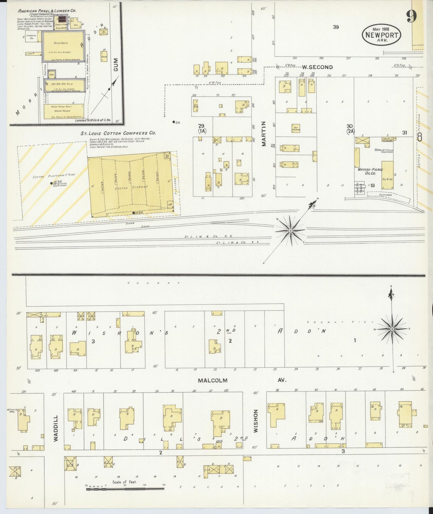Sanborn Fire Insurance Map from Newport, Jackson County, Arkansas (1908), Sheet #0009 - Historic Sanborn Fire Insurance Map Print, vintage old map wall art, antique decor, genealogy gift, Arkansas Arkansas map