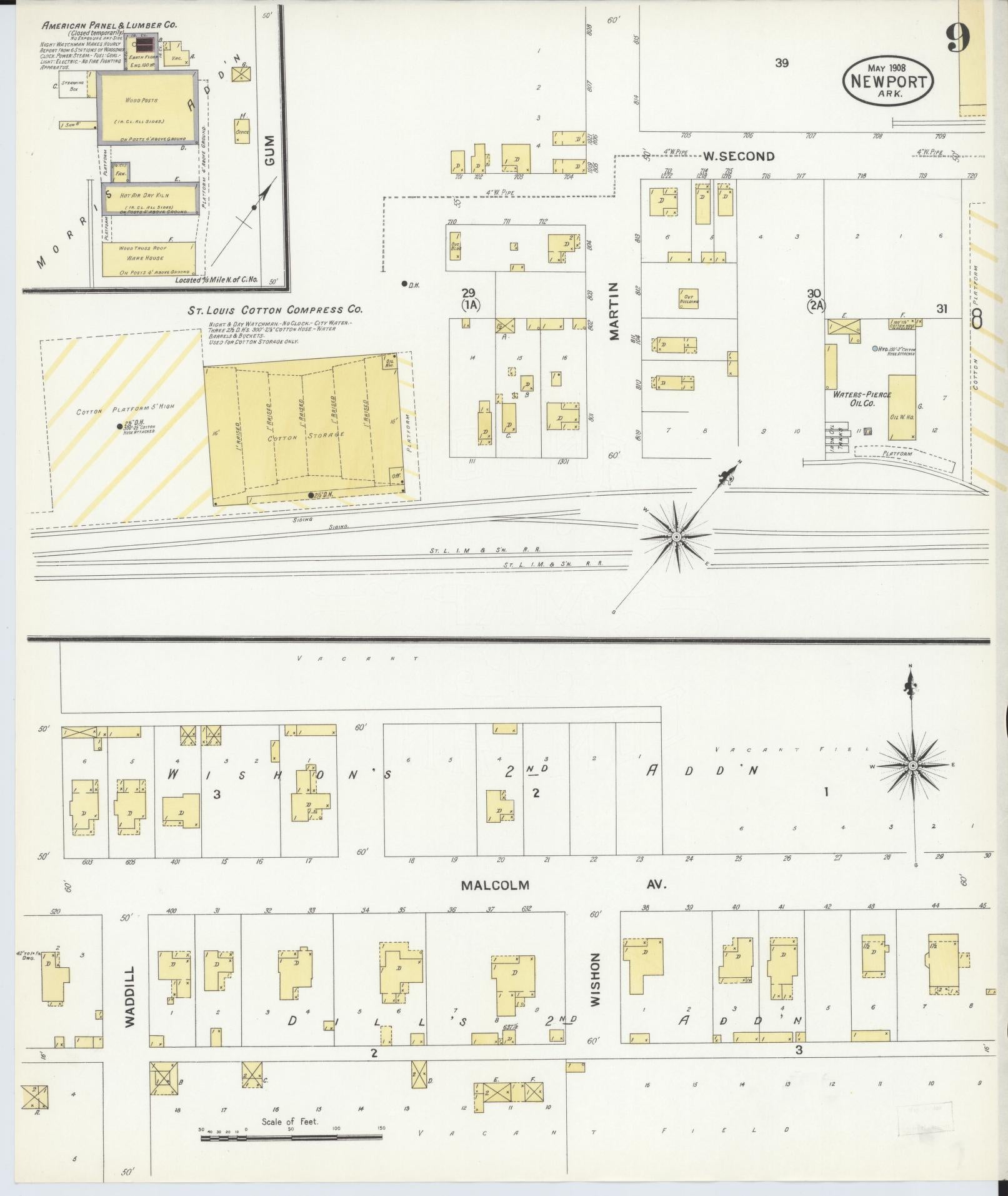 Sanborn Fire Insurance Map from Newport, Jackson County, Arkansas (1908), Sheet #0009 - Historic Sanborn Fire Insurance Map Print, vintage old map wall art, antique decor, genealogy gift, Arkansas Arkansas map
