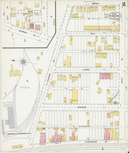 Sanborn Fire Insurance Map from Duquesne, Allegheny County, Pennsylvania (1901), Sheet #0002 - Historic Sanborn Fire Insurance Map Print, vintage old map wall art, antique decor, genealogy gift, Pennsylvania Pennsylvania map