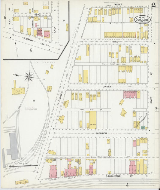 Sanborn Fire Insurance Map from Duquesne, Allegheny County, Pennsylvania (1901), Sheet #0002 - Historic Sanborn Fire Insurance Map Print, vintage old map wall art, antique decor, genealogy gift, Pennsylvania Pennsylvania map