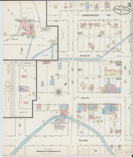 Sanborn Fire Insurance Map from Canon City, Fremont County, Colorado (1886), Sheet #0003 - Historic Sanborn Fire Insurance Map Print, vintage old map wall art, antique decor, genealogy gift, Colorado Colorado map