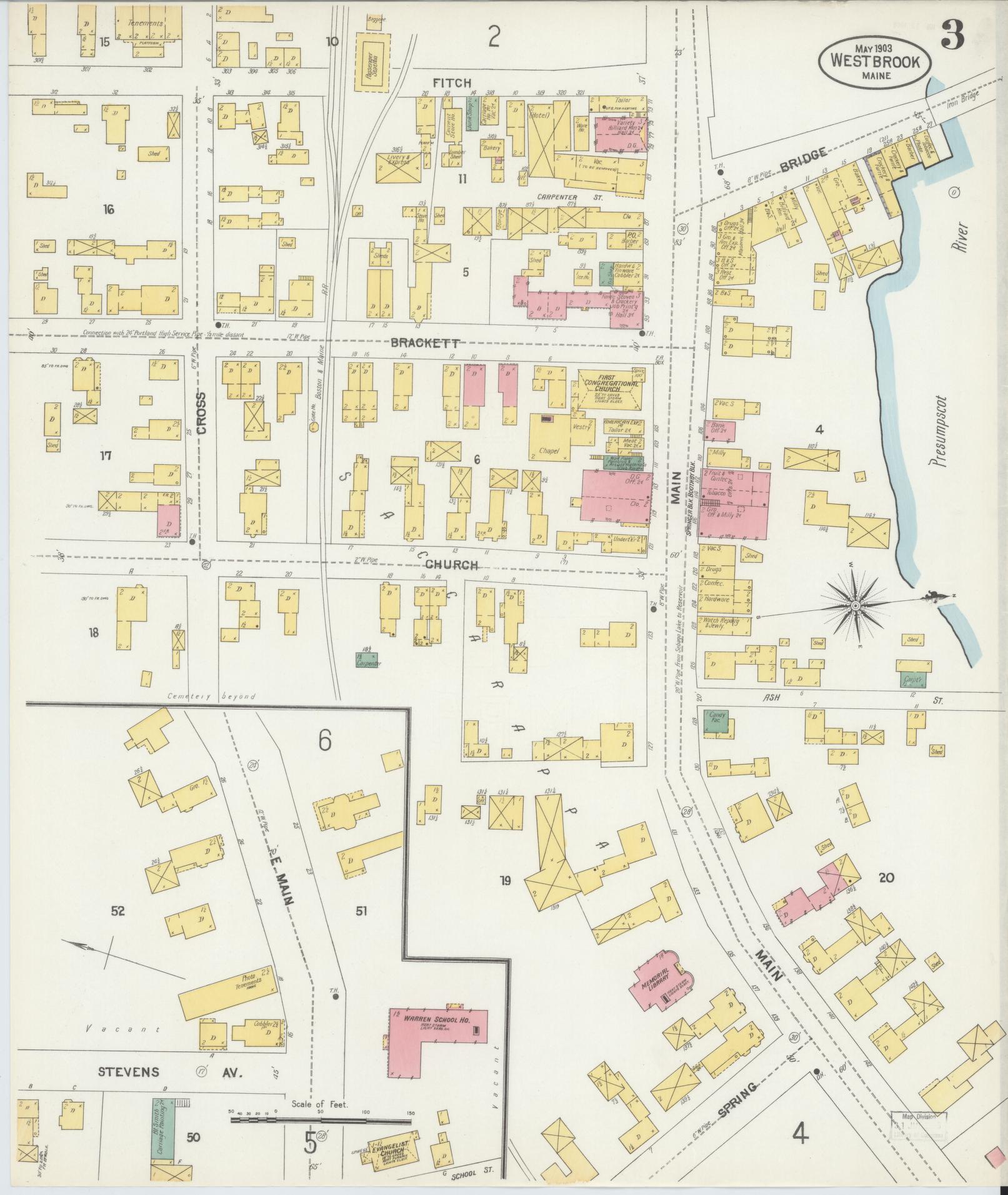 Sanborn Fire Insurance Map from Westbrook, Cumberland County, Maine (1903), Sheet #0003 - Complete Map Set gallery image, historic Sanborn map, vintage wall art, Maine Maine