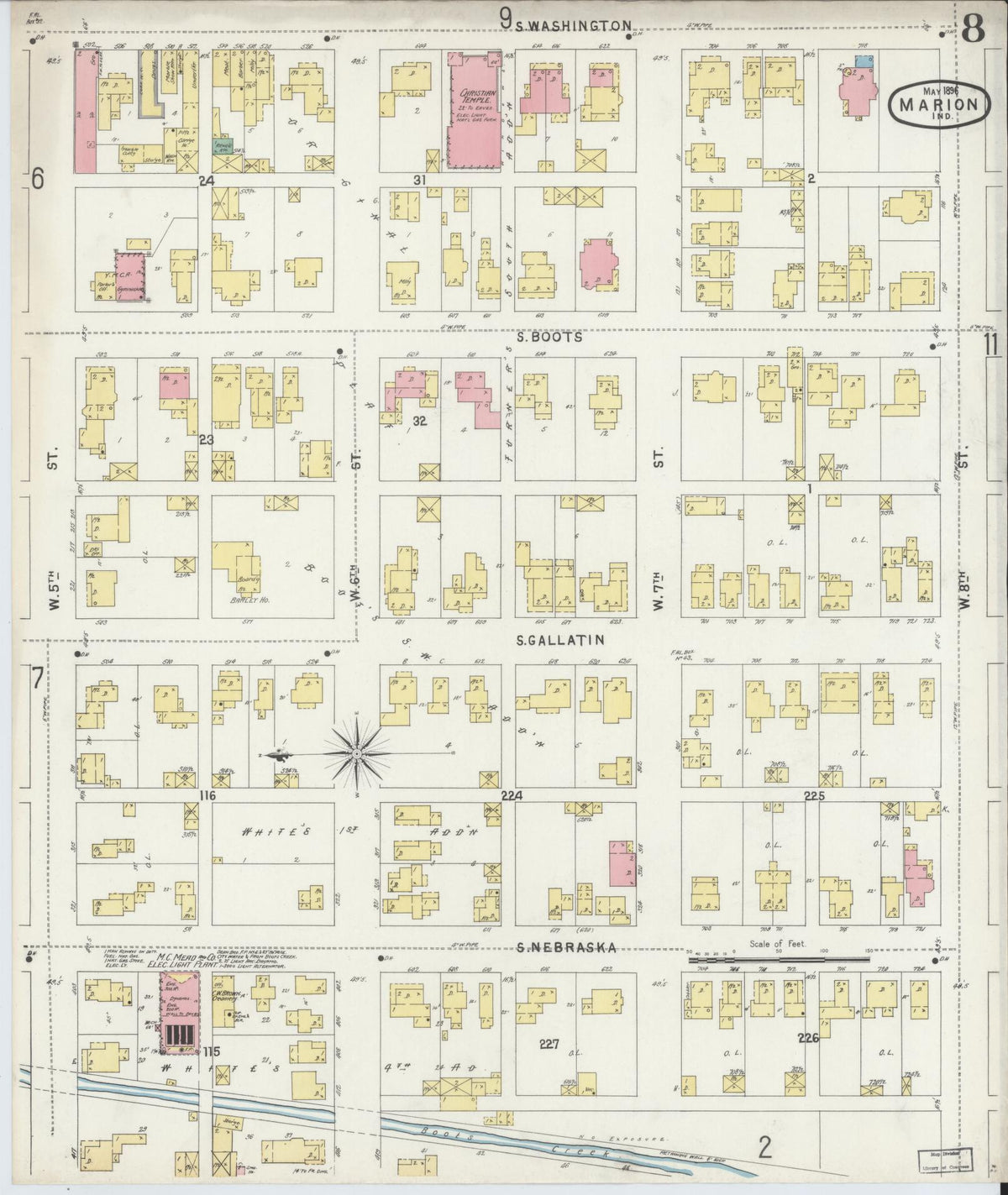 Sanborn Fire Insurance Map from Marion, Grant County, Indiana (1896), Sheet #0008 - Historic Sanborn Fire Insurance Map Print, vintage old map wall art, antique decor, genealogy gift, Indiana Indiana map