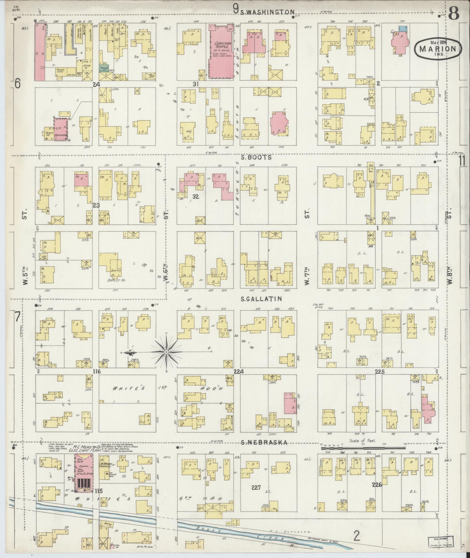 Sanborn Fire Insurance Map from Marion, Grant County, Indiana (1896), Sheet #0008 - Historic Sanborn Fire Insurance Map Print, vintage old map wall art, antique decor, genealogy gift, Indiana Indiana map