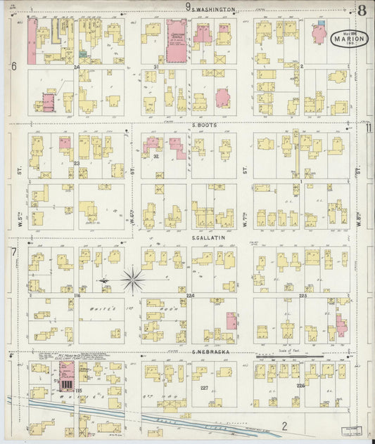 Sanborn Fire Insurance Map from Marion, Grant County, Indiana (1896), Sheet #0008 - Historic Sanborn Fire Insurance Map Print, vintage old map wall art, antique decor, genealogy gift, Indiana Indiana map