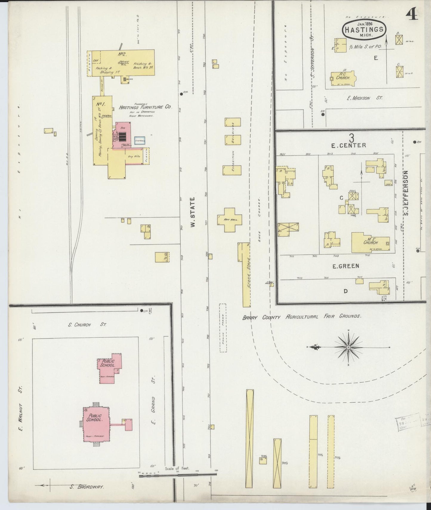 Sanborn Fire Insurance Map from Hastings, Barry County, Michigan (1896), Sheet #0004 - Complete Map Set gallery image, historic Sanborn map, vintage wall art, Michigan Michigan
