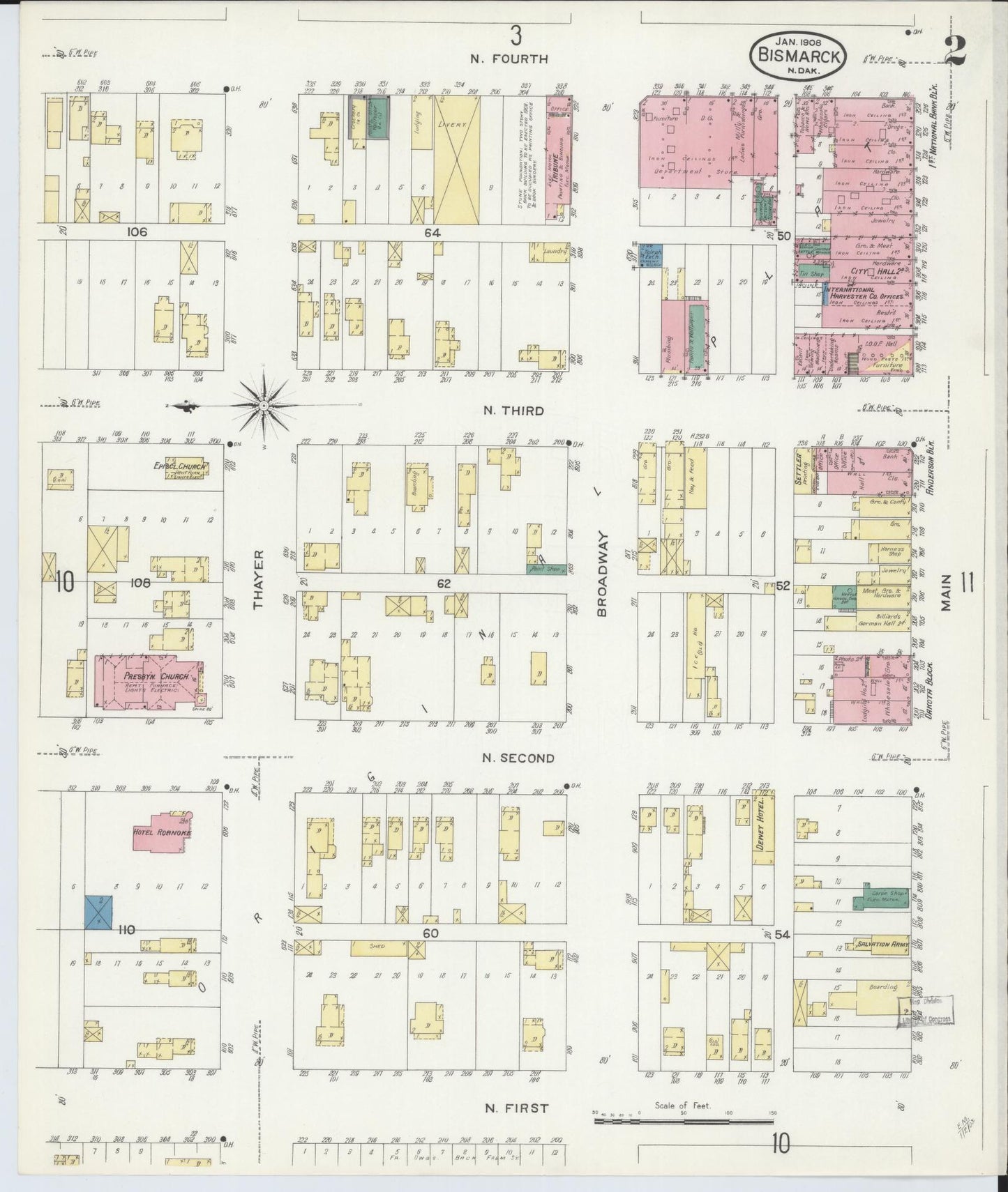 Sanborn Fire Insurance Map from Bismarck, Burleigh County, North Dakota (1906), Sheet #0002 - Historic Sanborn Fire Insurance Map Print, vintage old map wall art, antique decor, genealogy gift, North Dakota North Dakota map