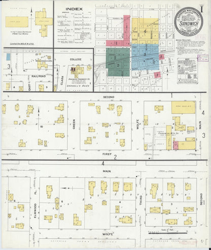 Sanborn Fire Insurance Map from Sandwich, De Kalb County, Illinois (1909), Sheet #0001 - Complete Map Set gallery image, historic Sanborn map, vintage wall art, Illinois Illinois