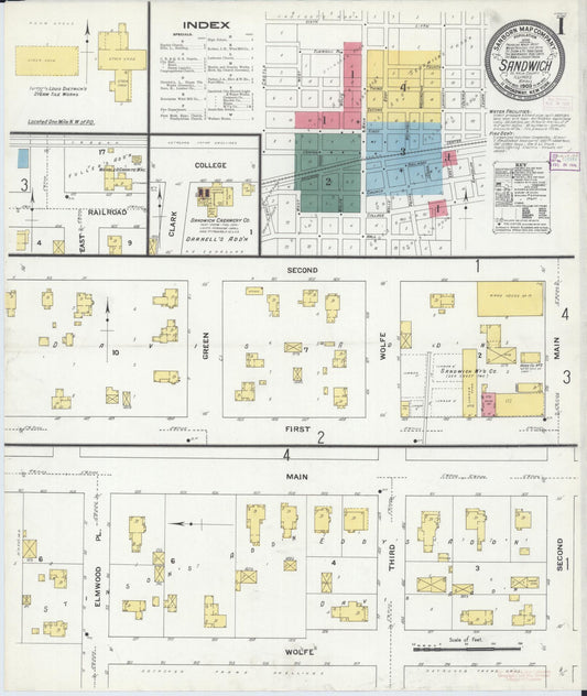 Sanborn Fire Insurance Map from Sandwich, De Kalb County, Illinois (1909), Sheet #0001 - Complete Map Set gallery image, historic Sanborn map, vintage wall art, Illinois Illinois