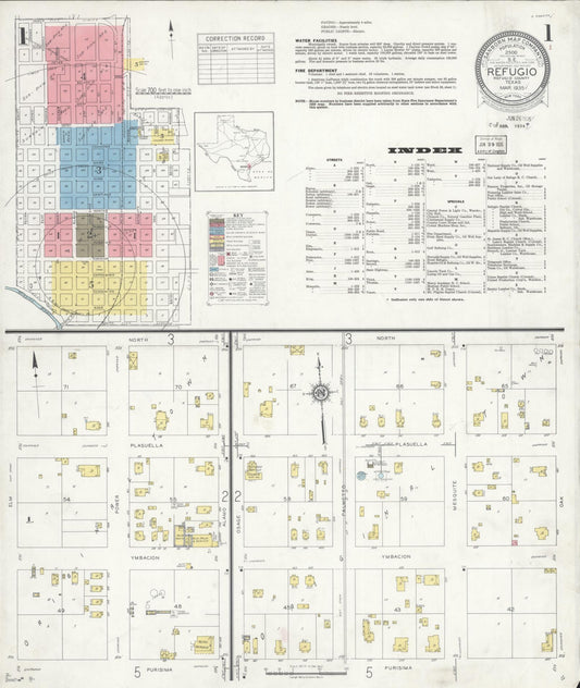 Sanborn Fire Insurance Map from Refugio, Refugio County, Texas (1935), Sheet #0001 - Historic Sanborn Fire Insurance Map Print, vintage old map wall art, antique decor, genealogy gift, Texas Texas map