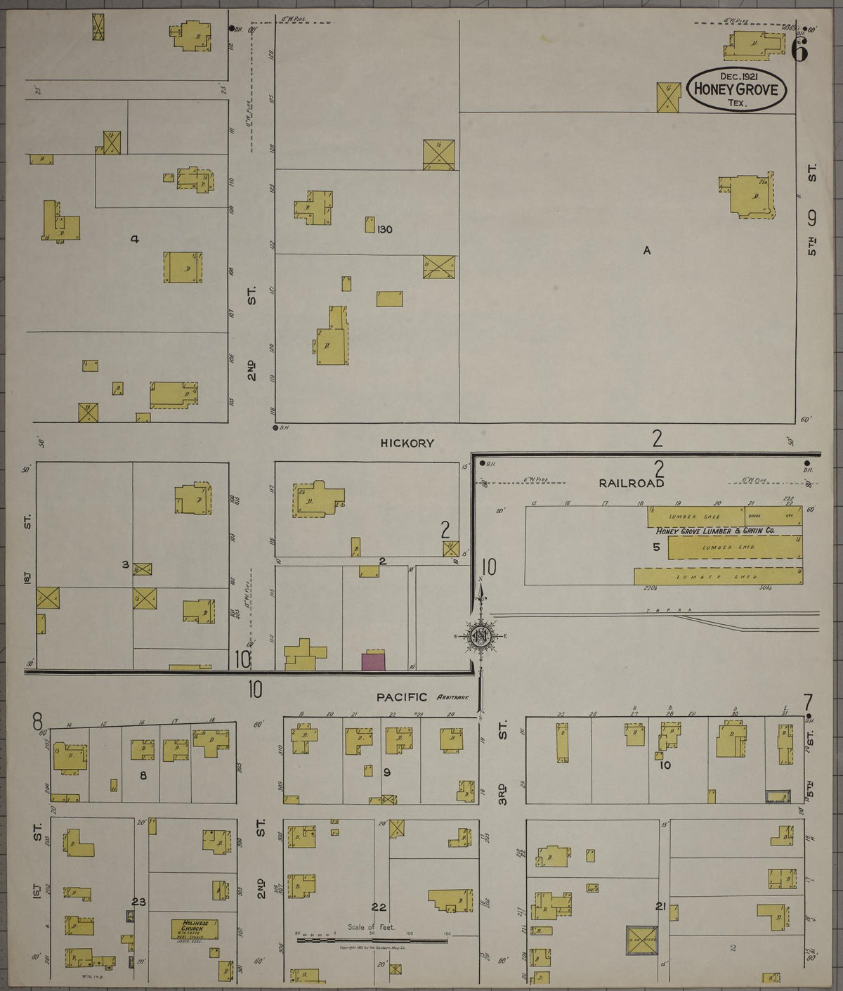 Sanborn Fire Insurance Map from Honey Grove, Fannin County, Texas (1921), Sheet #0006 - Complete Map Set gallery image, historic Sanborn map, vintage wall art, Texas Texas