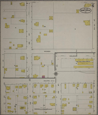 Sanborn Fire Insurance Map from Honey Grove, Fannin County, Texas (1921), Sheet #0006 - Complete Map Set gallery image, historic Sanborn map, vintage wall art, Texas Texas