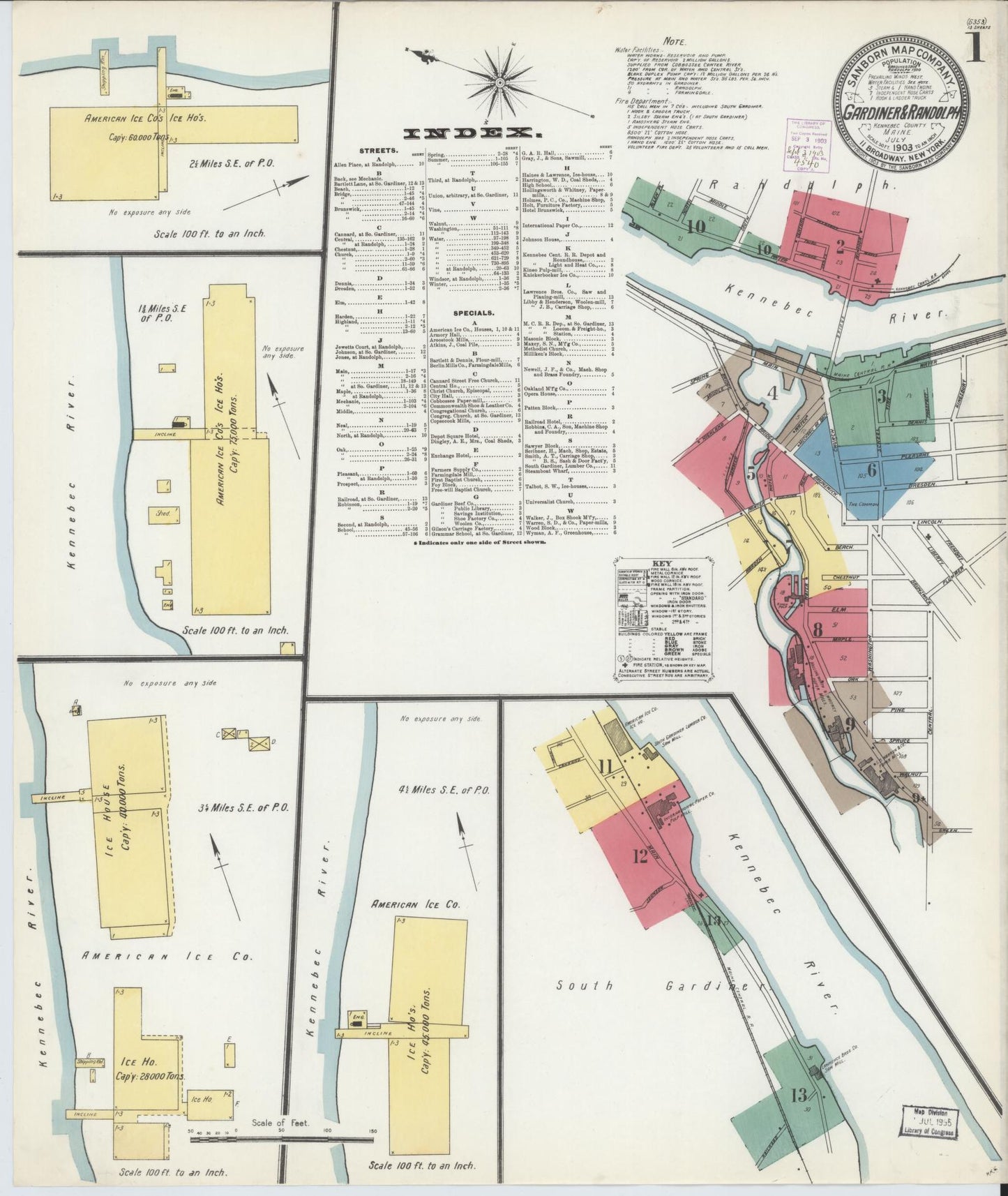 Sanborn Fire Insurance Map from Gardiner, Kennebec County, Maine (1903), Sheet #0001 - Historic Sanborn Fire Insurance Map Print, vintage old map wall art, antique decor, genealogy gift, Maine Maine map