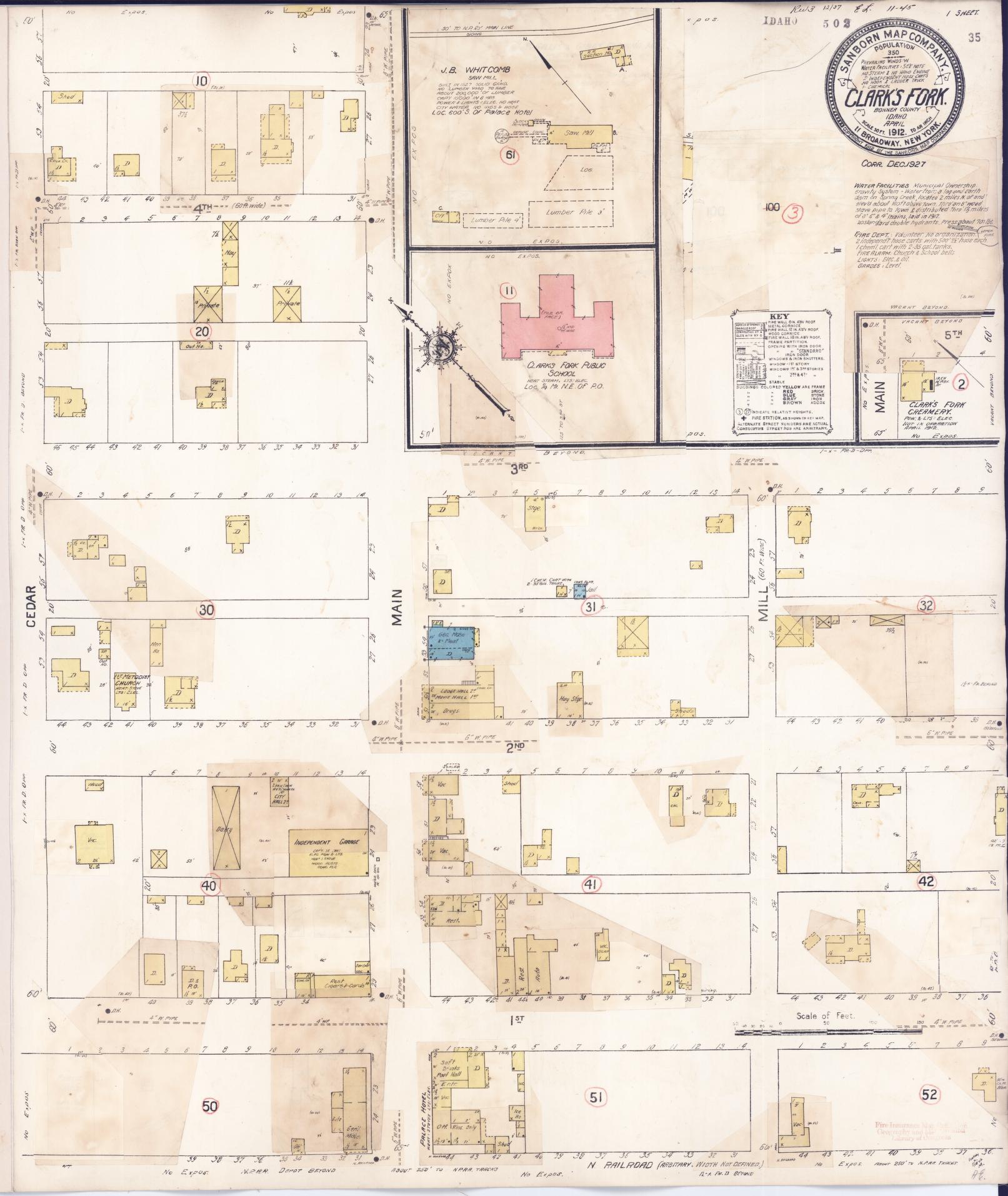 Sanborn Fire Insurance Map from Clark's Fork, Bonner County, Idaho (1927), Sheet #0001 - Historic Sanborn Fire Insurance Map Print, vintage old map wall art, antique decor, genealogy gift, Idaho Idaho map