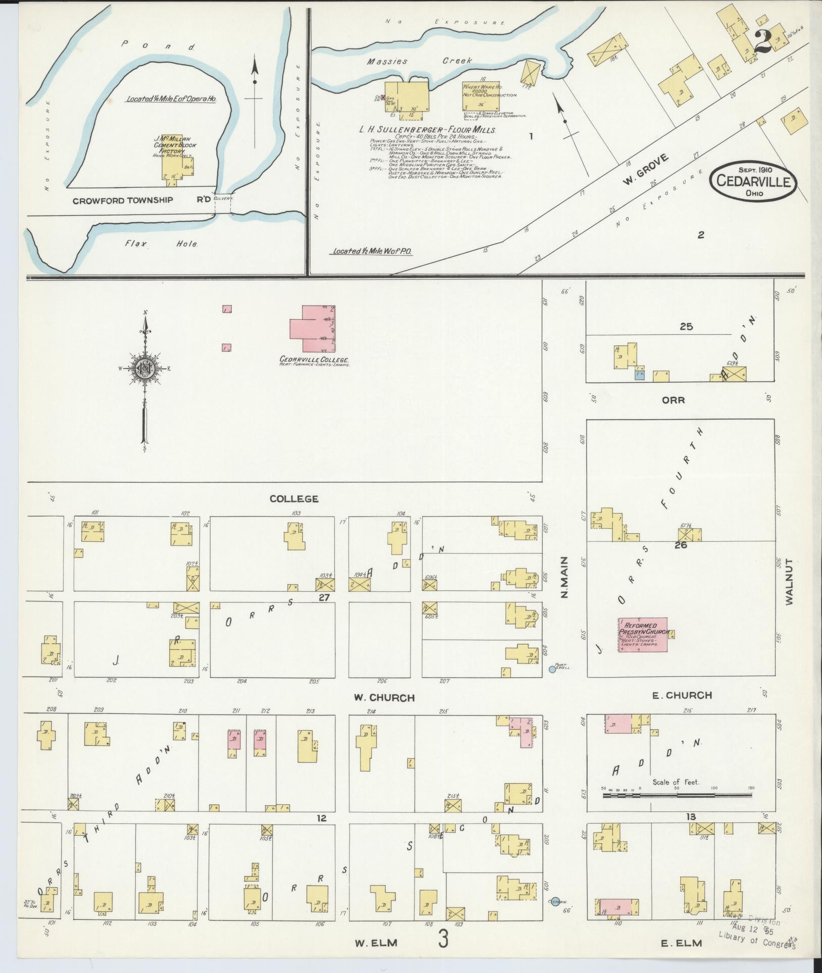 Sanborn Fire Insurance Map from Cedarville, Greene County, Ohio (1910), Sheet #0002 - Historic Sanborn Fire Insurance Map Print, vintage old map wall art, antique decor, genealogy gift, Ohio Ohio map