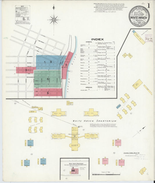 Sanborn Fire Insurance Map from White Haven, Luzerne County, Pennsylvania (1908), Sheet #0001 - Historic Sanborn Fire Insurance Map Print, vintage old map wall art, antique decor, genealogy gift, Pennsylvania Pennsylvania map
