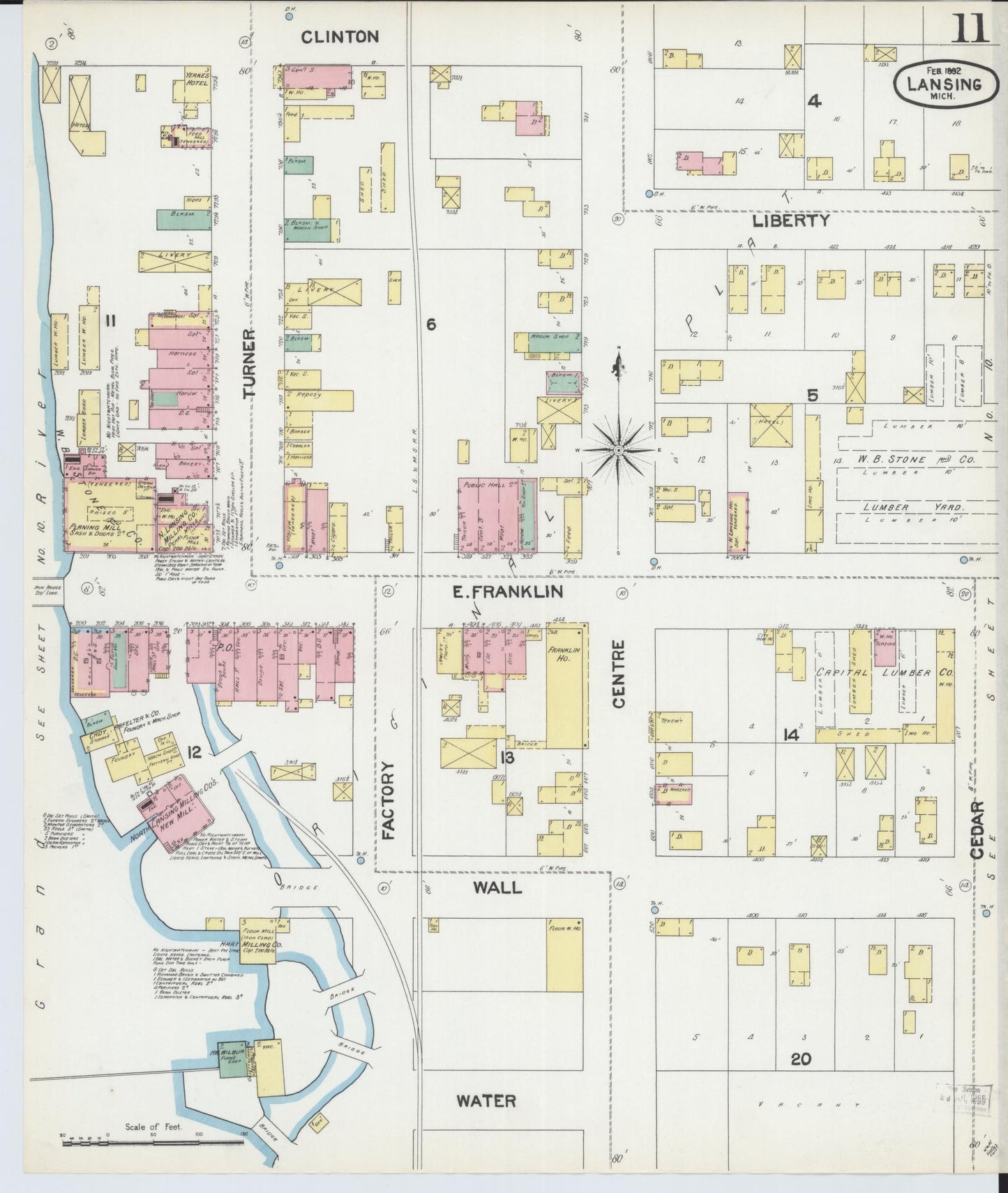Sanborn Fire Insurance Map from Lansing, Ingham County, Michigan (1892), Sheet #0011 - Complete Map Set gallery image, historic Sanborn map, vintage wall art, Michigan Michigan