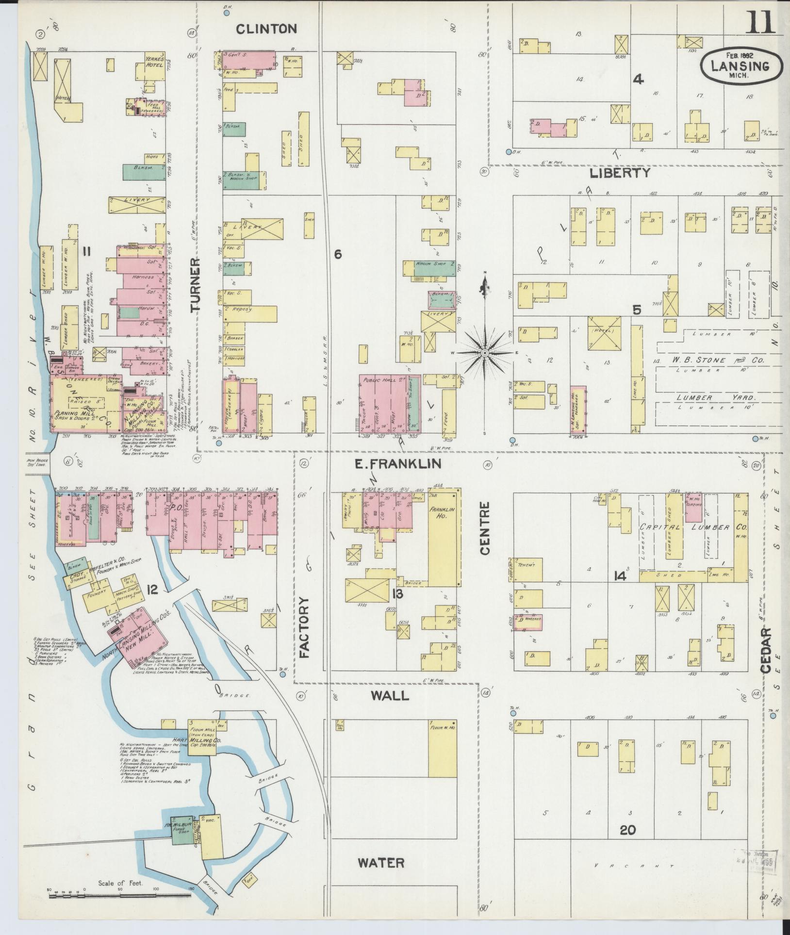 Sanborn Fire Insurance Map from Lansing, Ingham County, Michigan (1892), Sheet #0011 - Complete Map Set gallery image, historic Sanborn map, vintage wall art, Michigan Michigan