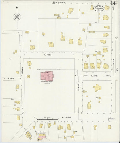 Sanborn Fire Insurance Map from Bonham, Fannin County, Texas (1909), Sheet #0014 - Complete Map Set gallery image, historic Sanborn map, vintage wall art, Texas Texas
