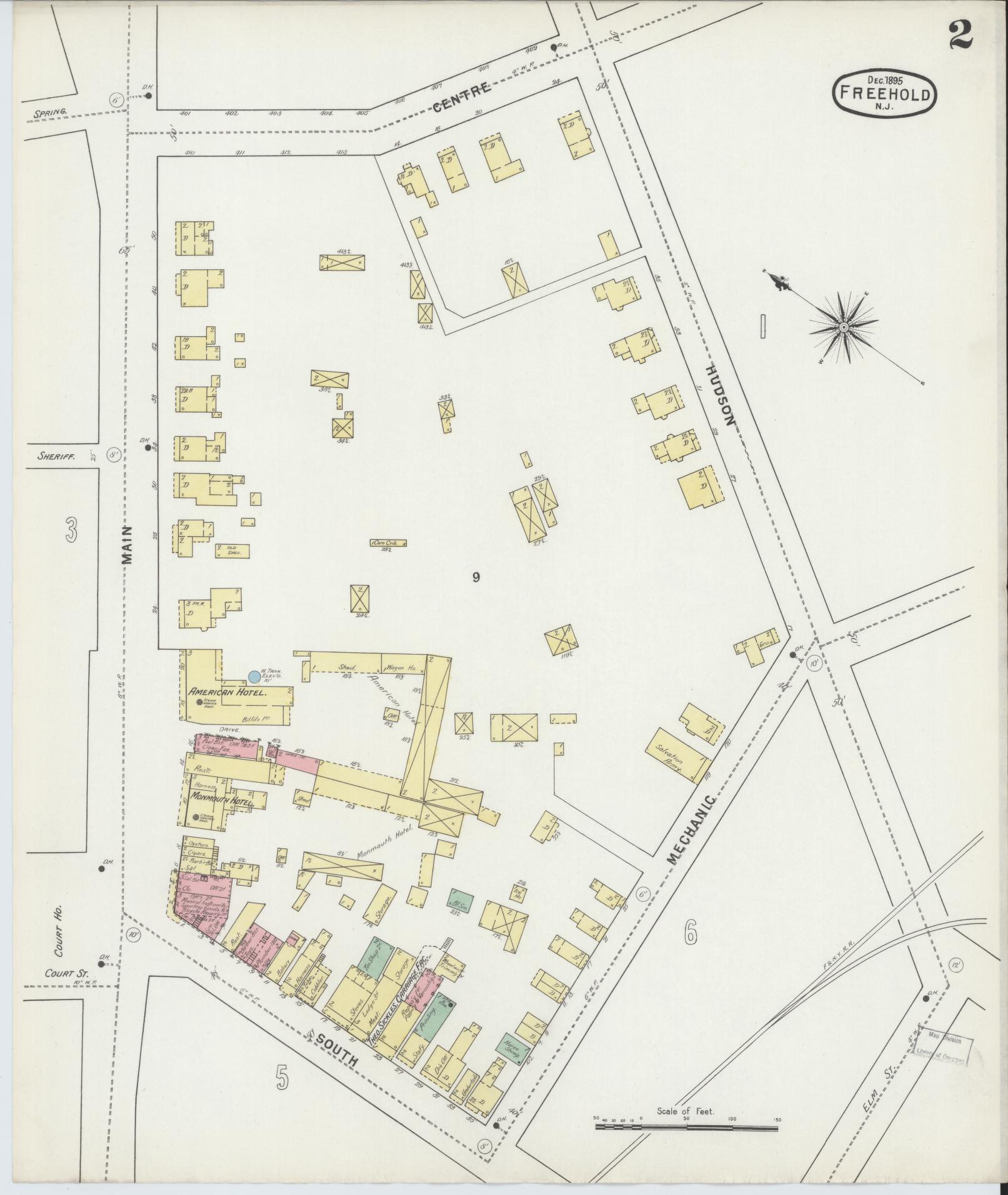 Sanborn Fire Insurance Map from Freehold, Monmouth County, New Jersey (1895), Sheet #0002 - Complete Map Set gallery image, historic Sanborn map, vintage wall art, New Jersey New Jersey