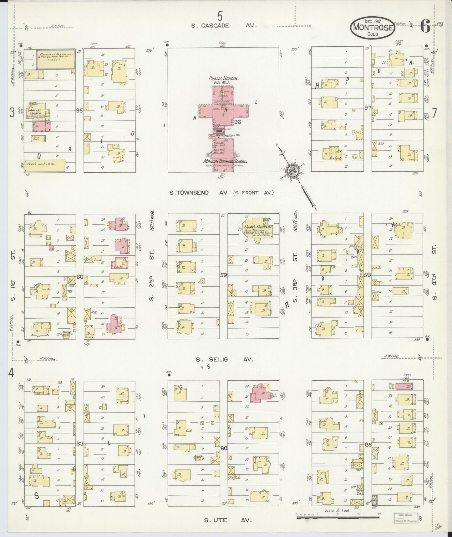 Sanborn Fire Insurance Map from Montrose, Montrose County, Colorado (1912), Sheet #0006 - Complete Map Set gallery image, historic Sanborn map, vintage wall art, Colorado Colorado