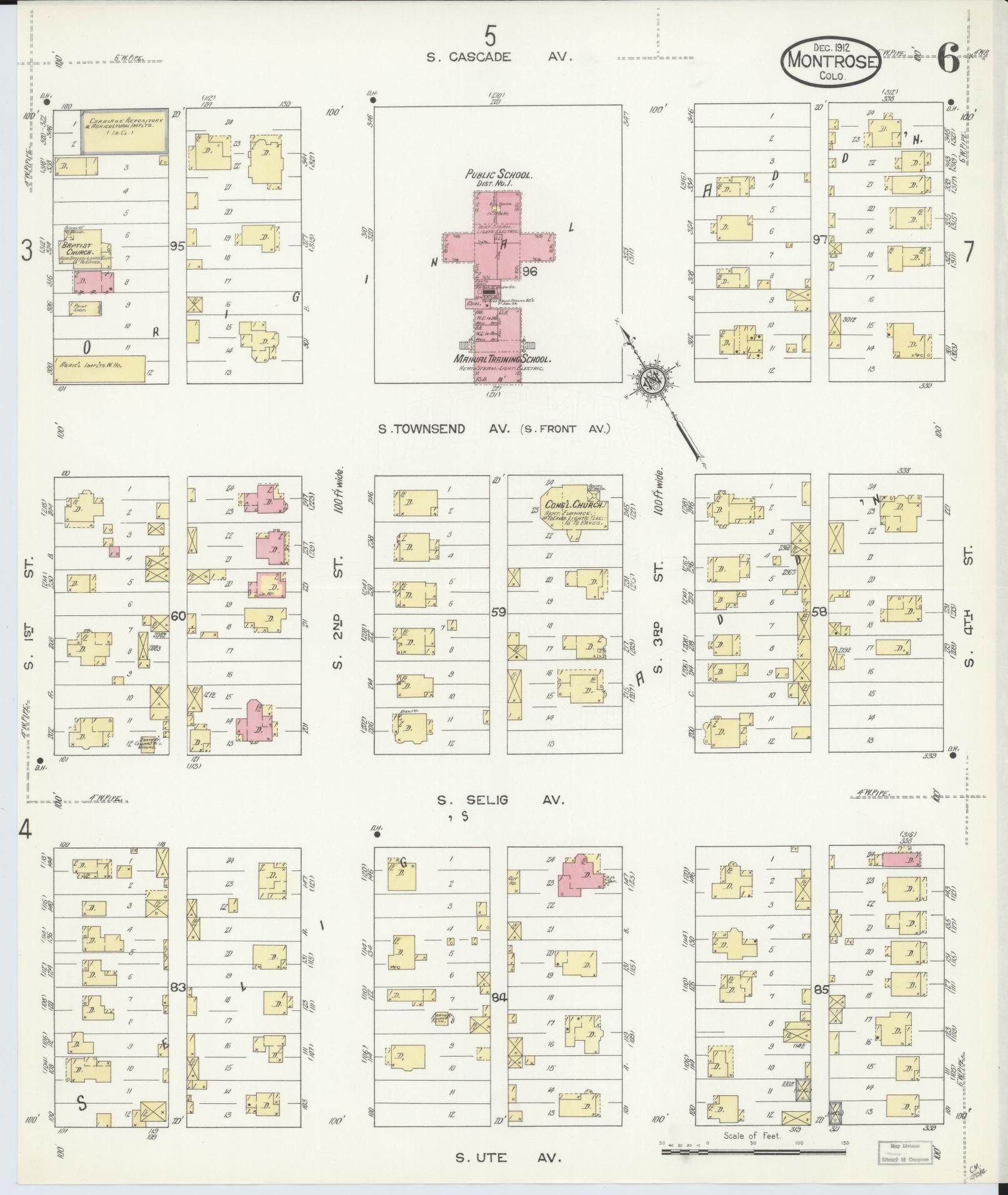 Sanborn Fire Insurance Map from Montrose, Montrose County, Colorado (1912), Sheet #0006 - Complete Map Set gallery image, historic Sanborn map, vintage wall art, Colorado Colorado