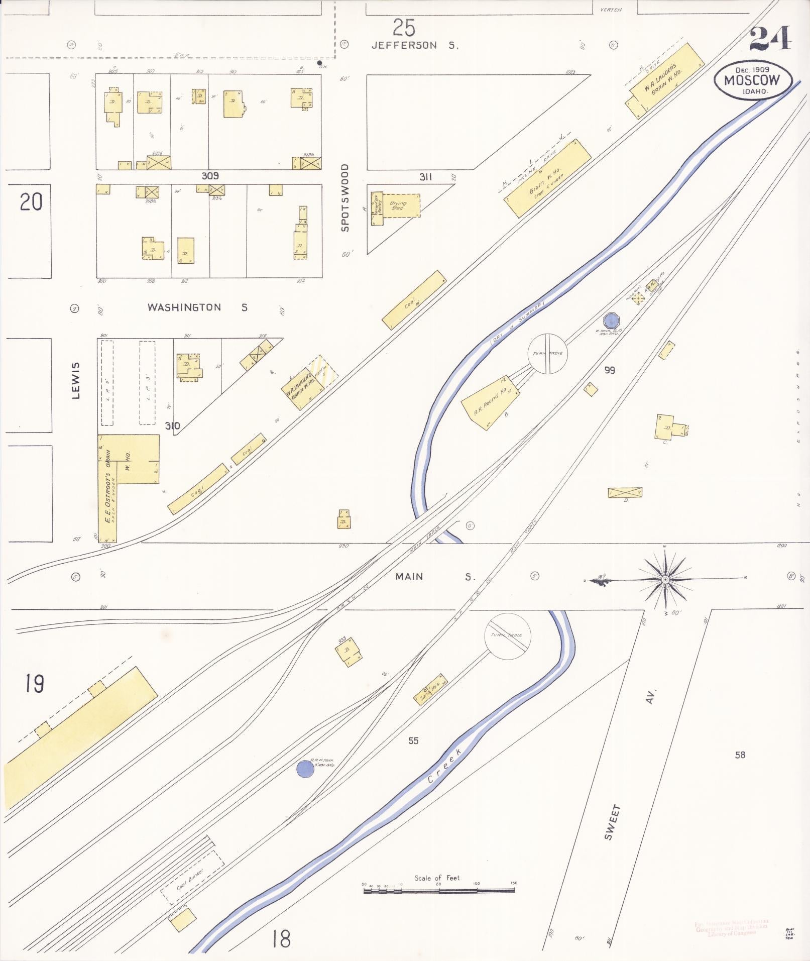 Sanborn Fire Insurance Map from Moscow, Latah County, Idaho (1909), Sheet #0024 - Historic Sanborn Fire Insurance Map Print, vintage old map wall art, antique decor, genealogy gift, Idaho Idaho map