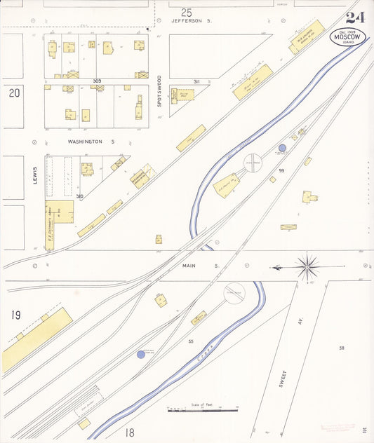 Sanborn Fire Insurance Map from Moscow, Latah County, Idaho (1909), Sheet #0024 - Historic Sanborn Fire Insurance Map Print, vintage old map wall art, antique decor, genealogy gift, Idaho Idaho map