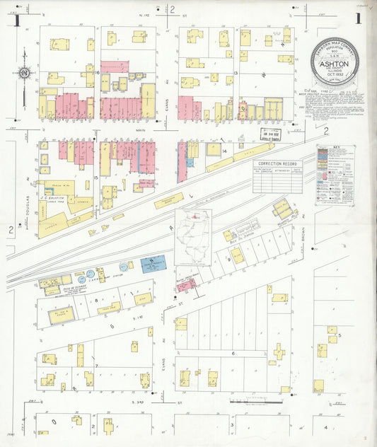 Sanborn Fire Insurance Map from Ashton, Lee County, Illinois (1932), Sheet #0001 - Historic Sanborn Fire Insurance Map Print, vintage old map wall art, antique decor, genealogy gift, Illinois Illinois map