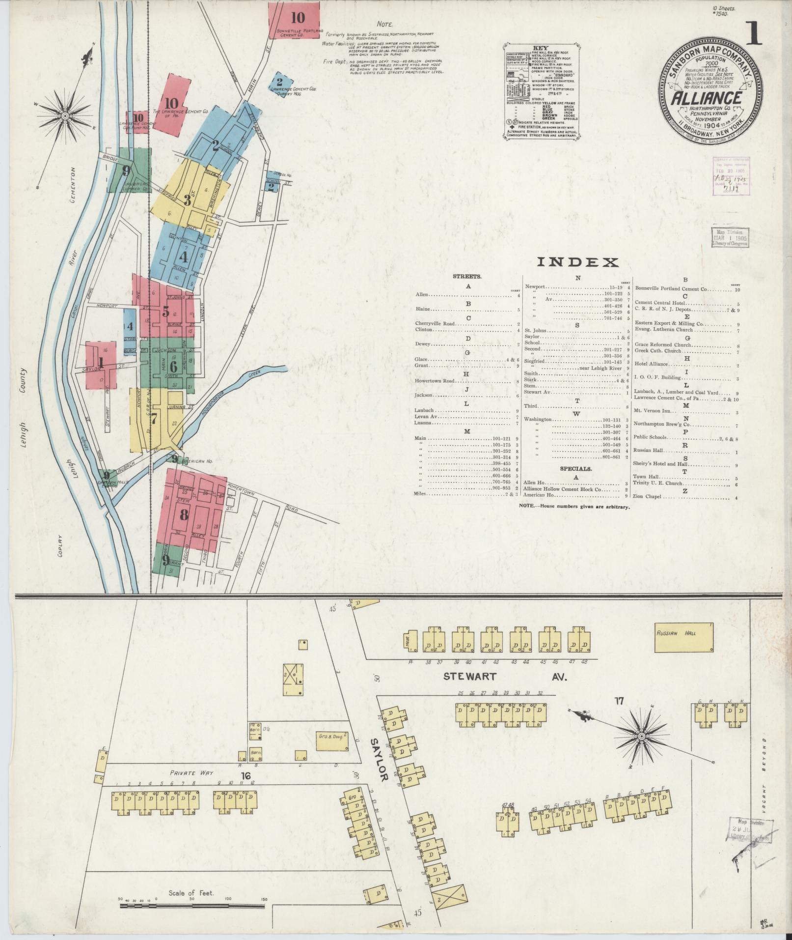Sanborn Fire Insurance Map from Alliance, Northampton County, Pennsylvania (1904), Sheet #0001 - Historic Sanborn Fire Insurance Map Print, vintage old map wall art, antique decor, genealogy gift, Pennsylvania Pennsylvania map
