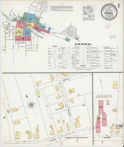 Sanborn Fire Insurance Map from Orange, Franklin County, Massachusetts (1905), Sheet #0001 - Complete Map Set gallery image, historic Sanborn map, vintage wall art, Massachusetts Massachusetts