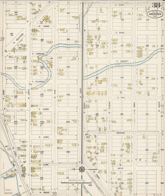 Sanborn Fire Insurance Map from Aberdeen, Grays Harbor County, Washington (1914), Sheet #0038 - Historic Sanborn Fire Insurance Map Print, vintage old map wall art, antique decor, genealogy gift, Washington Washington map