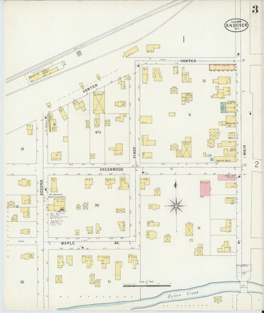 Sanborn Fire Insurance Map from Andover, Allegany County, New York (1898), Sheet #0003 - Historic Sanborn Fire Insurance Map Print, vintage old map wall art, antique decor, genealogy gift, New York New York map