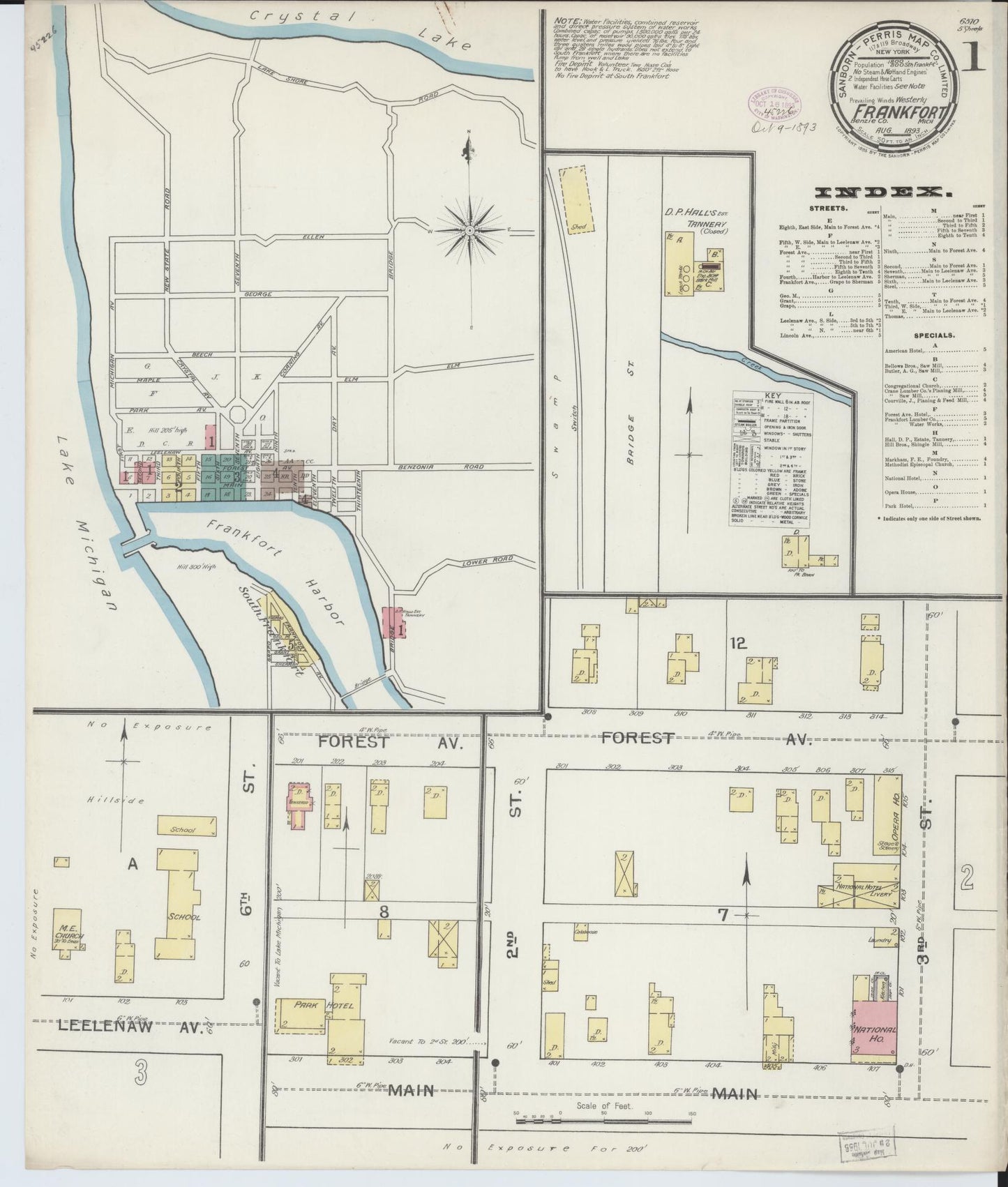 Sanborn Fire Insurance Map from Frankfort, Benzie County, Michigan (1893), Sheet #0001 - Complete Map Set gallery image, historic Sanborn map, vintage wall art, Michigan Michigan