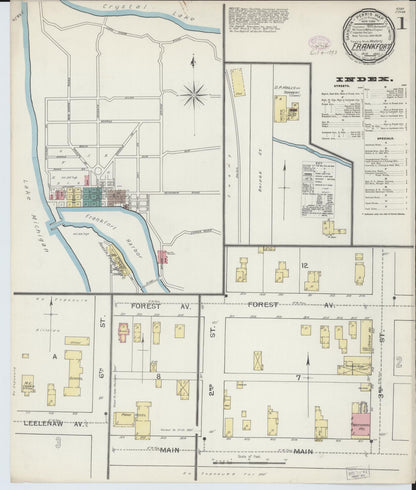 Sanborn Fire Insurance Map from Frankfort, Benzie County, Michigan (1893), Sheet #0001 - Complete Map Set gallery image, historic Sanborn map, vintage wall art, Michigan Michigan