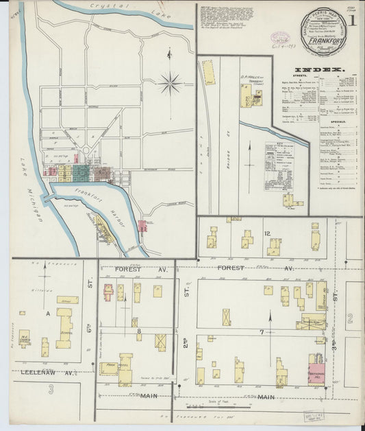 Sanborn Fire Insurance Map from Frankfort, Benzie County, Michigan (1893), Sheet #0001 - Complete Map Set gallery image, historic Sanborn map, vintage wall art, Michigan Michigan
