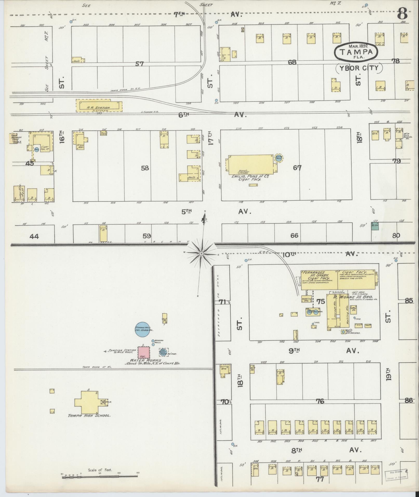 Sanborn Fire Insurance Map from Tampa, Hillsborough County, Florida (1892), Sheet #0008 - Complete Map Set gallery image, historic Sanborn map, vintage wall art, Florida Florida