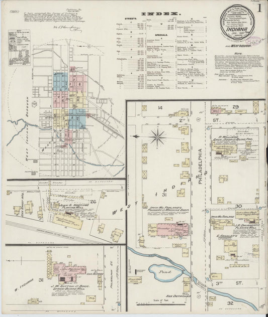 Sanborn Fire Insurance Map from Indiana, Indiana County, Pennsylvania (1887), Sheet #0001 - Historic Sanborn Fire Insurance Map Print, vintage old map wall art, antique decor, genealogy gift, Pennsylvania Pennsylvania map