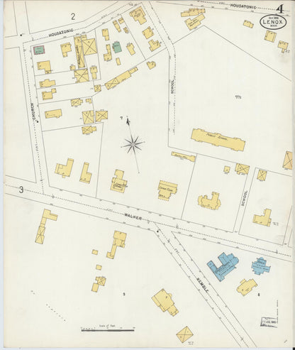 Sanborn Fire Insurance Map from Lenox, Berkshire County, Massachusetts (1898), Sheet #0004 - Historic Sanborn Fire Insurance Map Print, vintage old map wall art, antique decor, genealogy gift, Massachusetts Massachusetts map